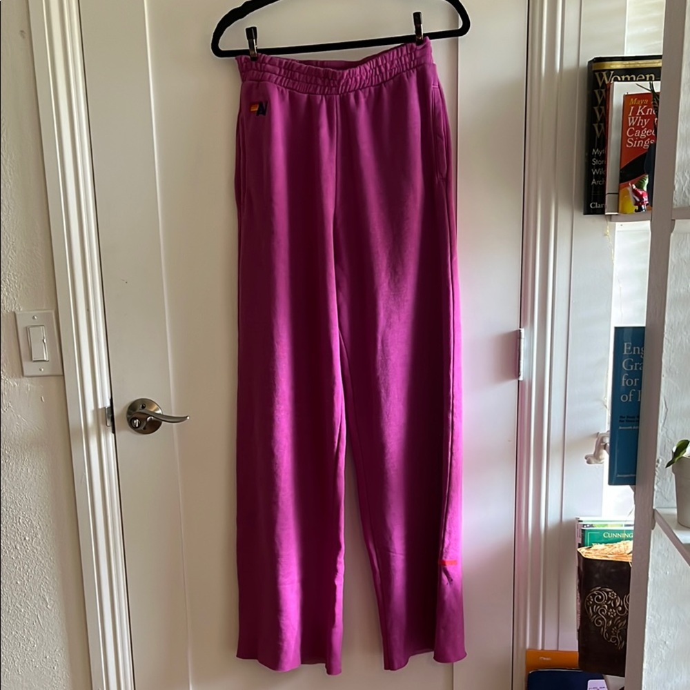 Aviator Nation wide leg sweatpants in gorgeous faded magenta color